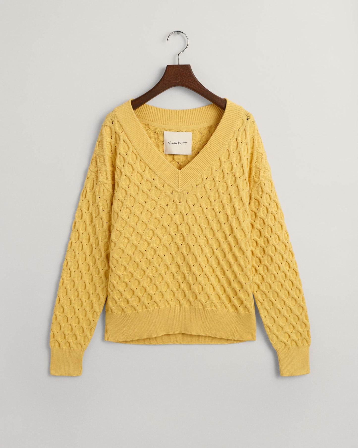 Women's Textured Knit V-Neck Sweater - DUSTY YELLOW