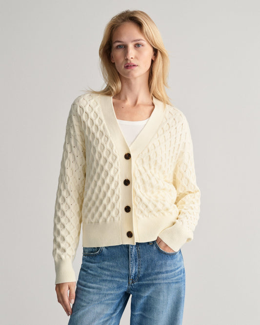 Women's Textured Knit Cardigan - CREAM