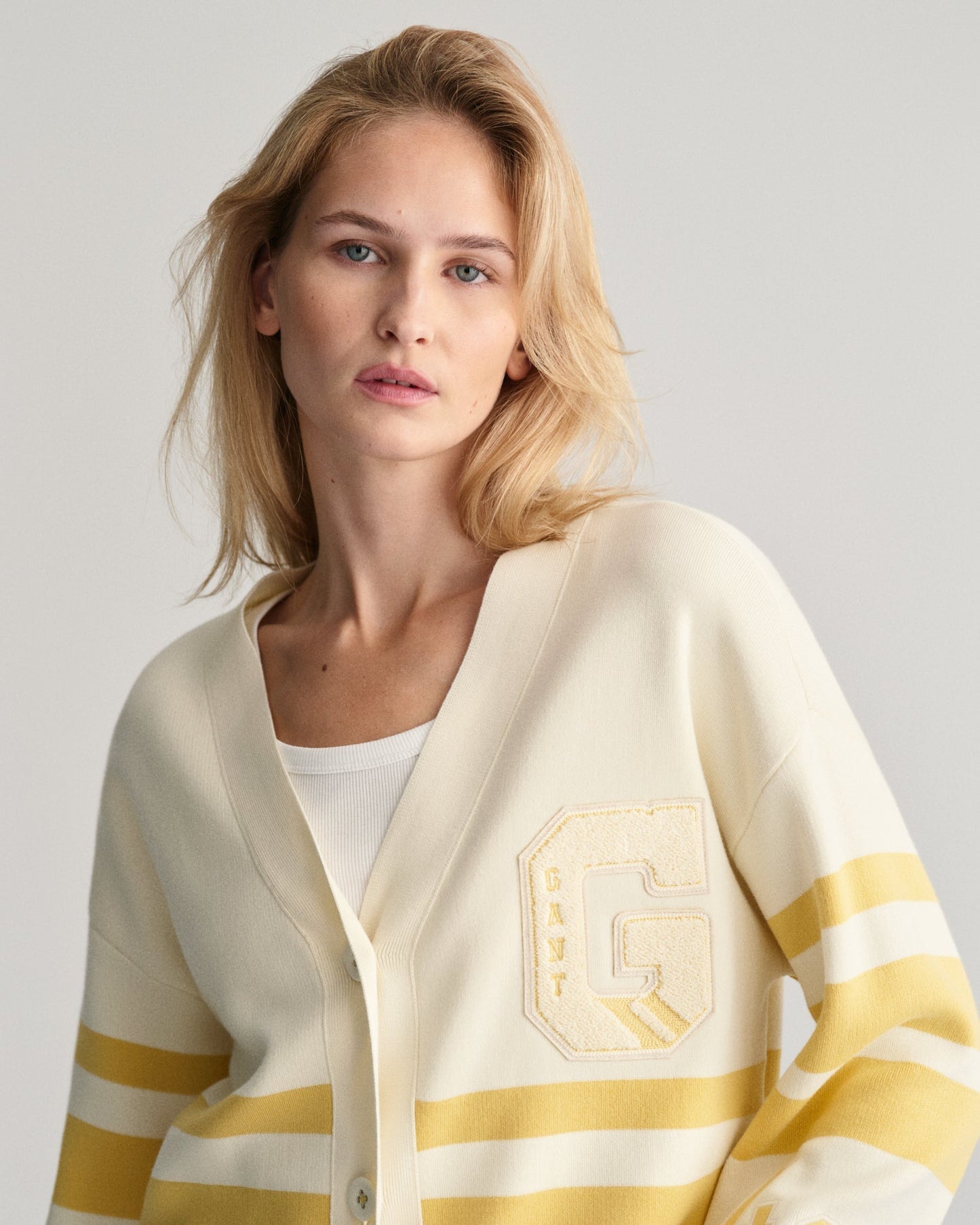 Women's Varsity V-Neck Cardigan - CREAM