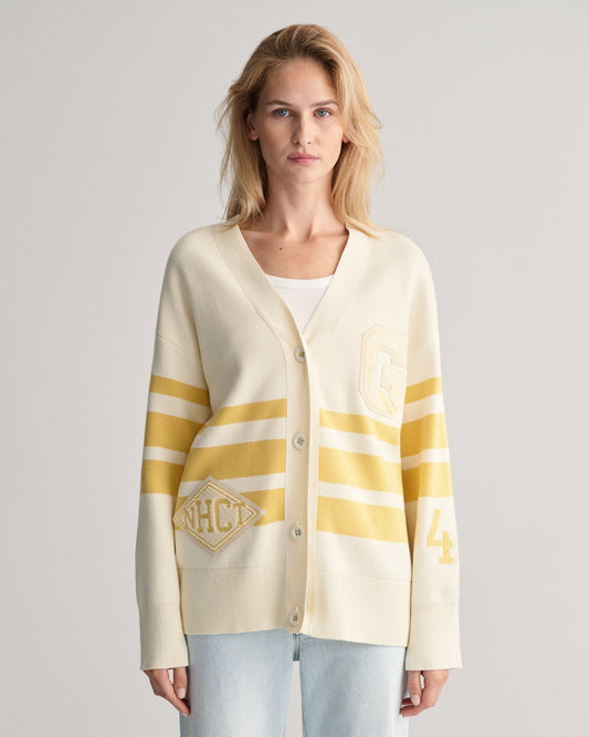 Women's Varsity V-Neck Cardigan - CREAM