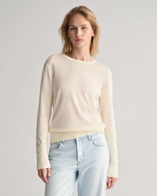 Women's Fine Knit Crew Neck Sweater - CREAM