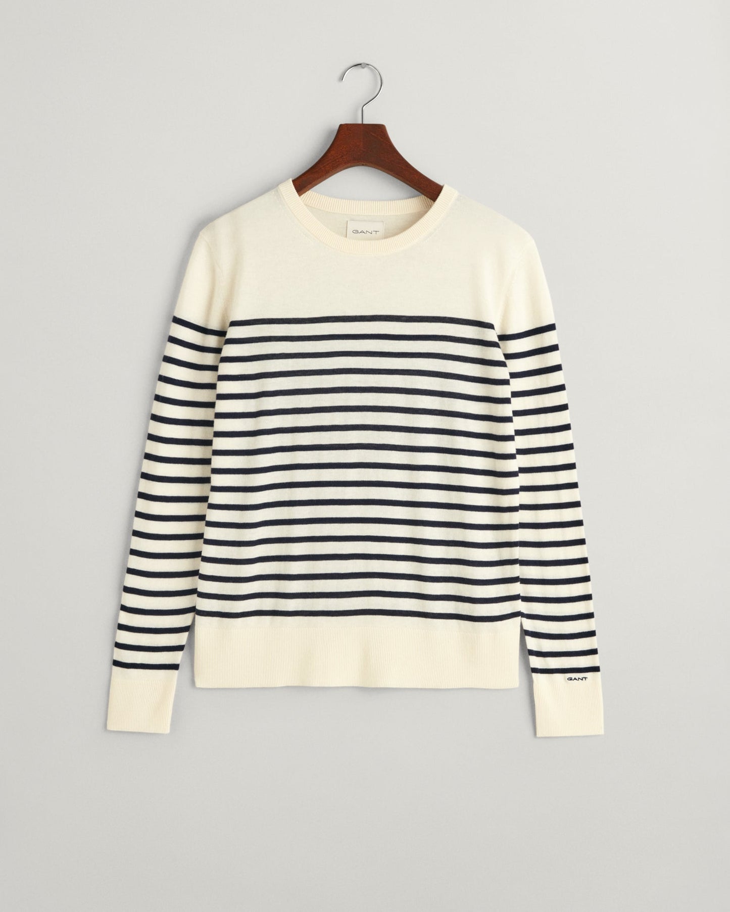 Women's Fine Knit Striped Crew Neck Sweater - CREAM