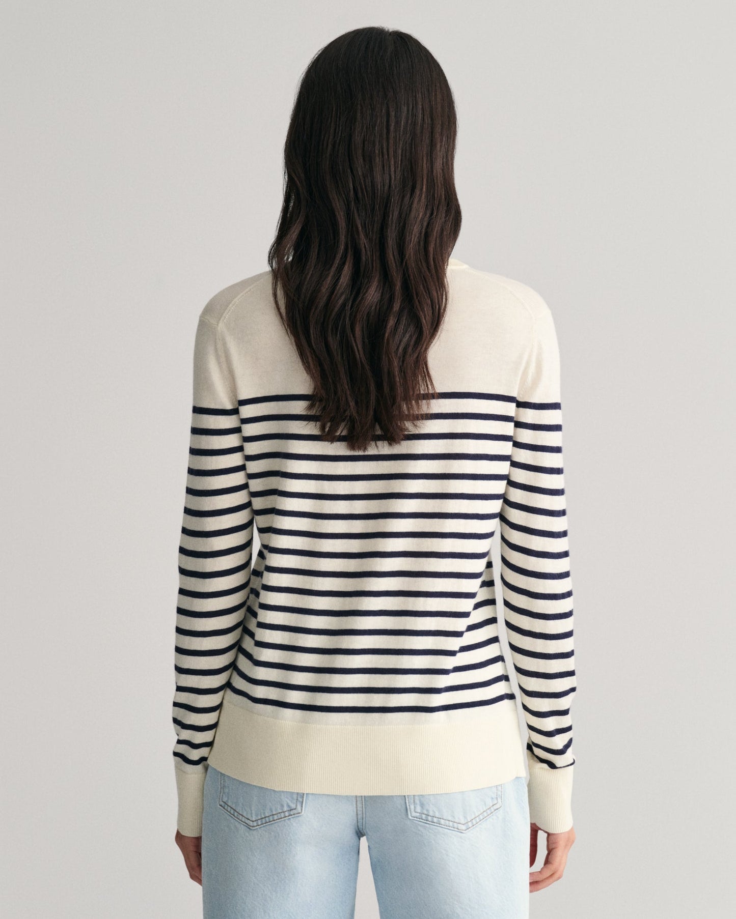 Women's Fine Knit Striped Crew Neck Sweater - CREAM