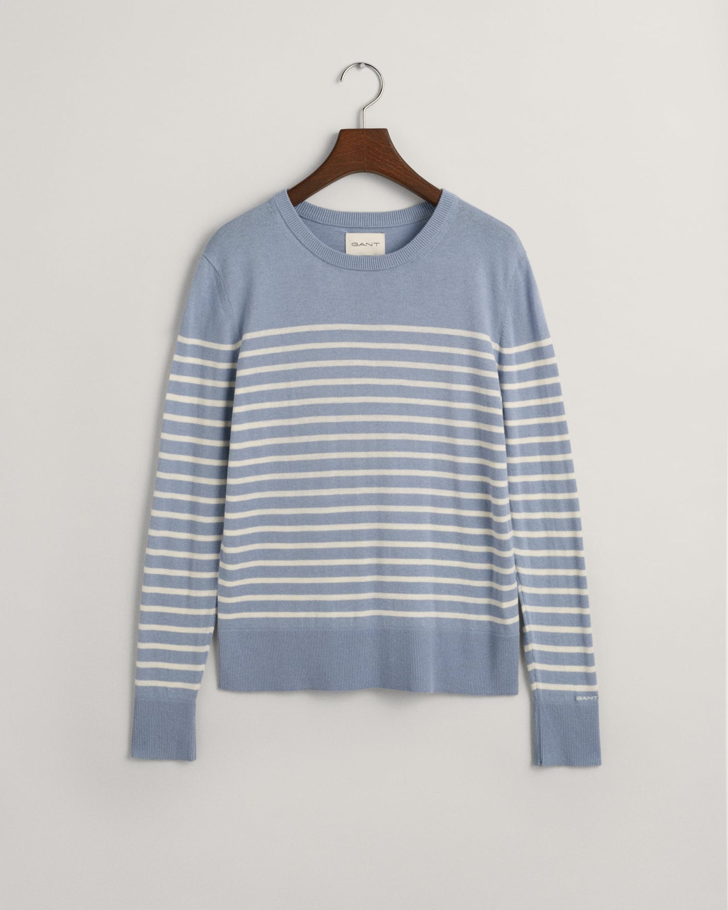 Women's Fine Knit Striped Crew Neck Sweater - DOVE BLUE