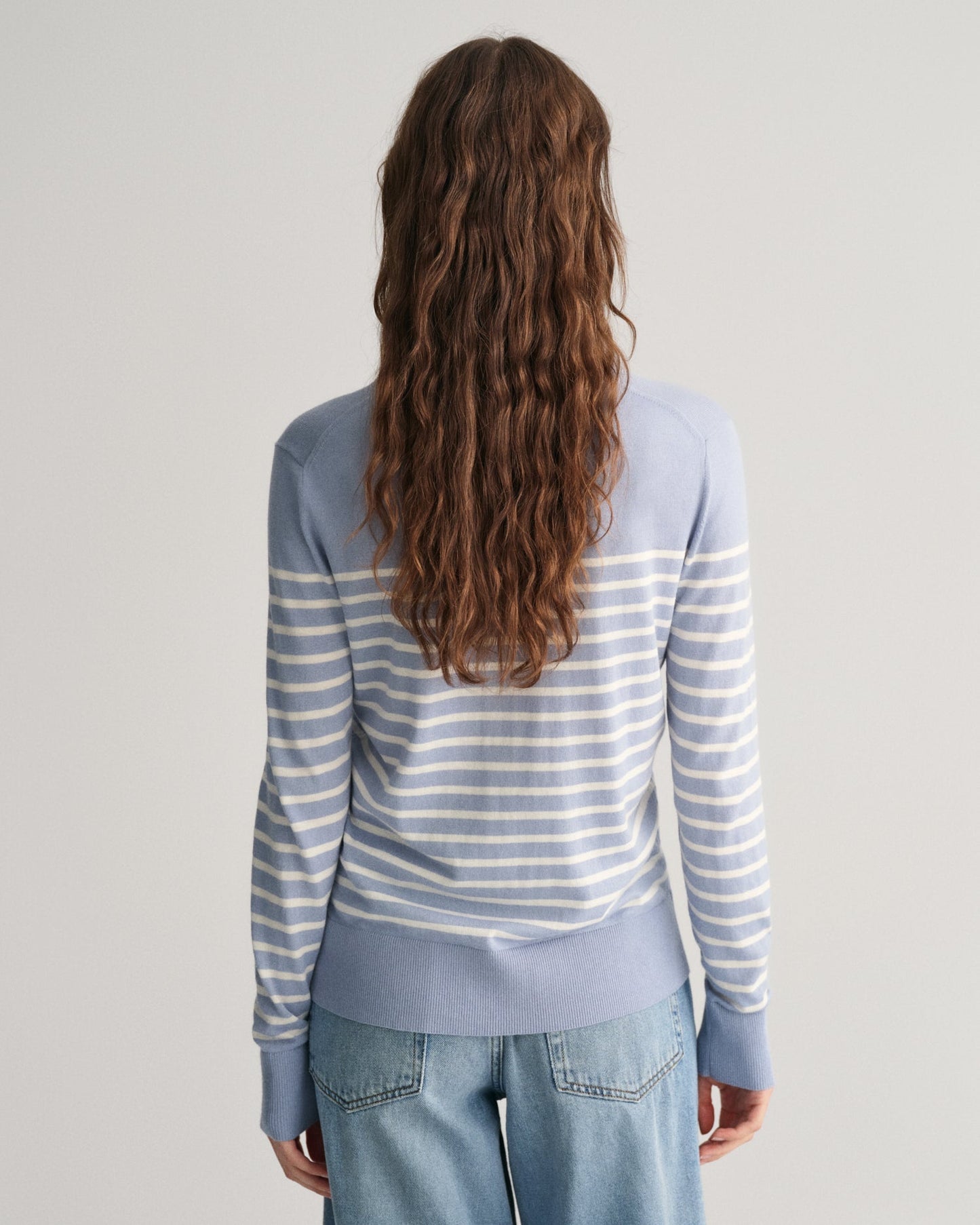 Women's Fine Knit Striped Crew Neck Sweater - DOVE BLUE