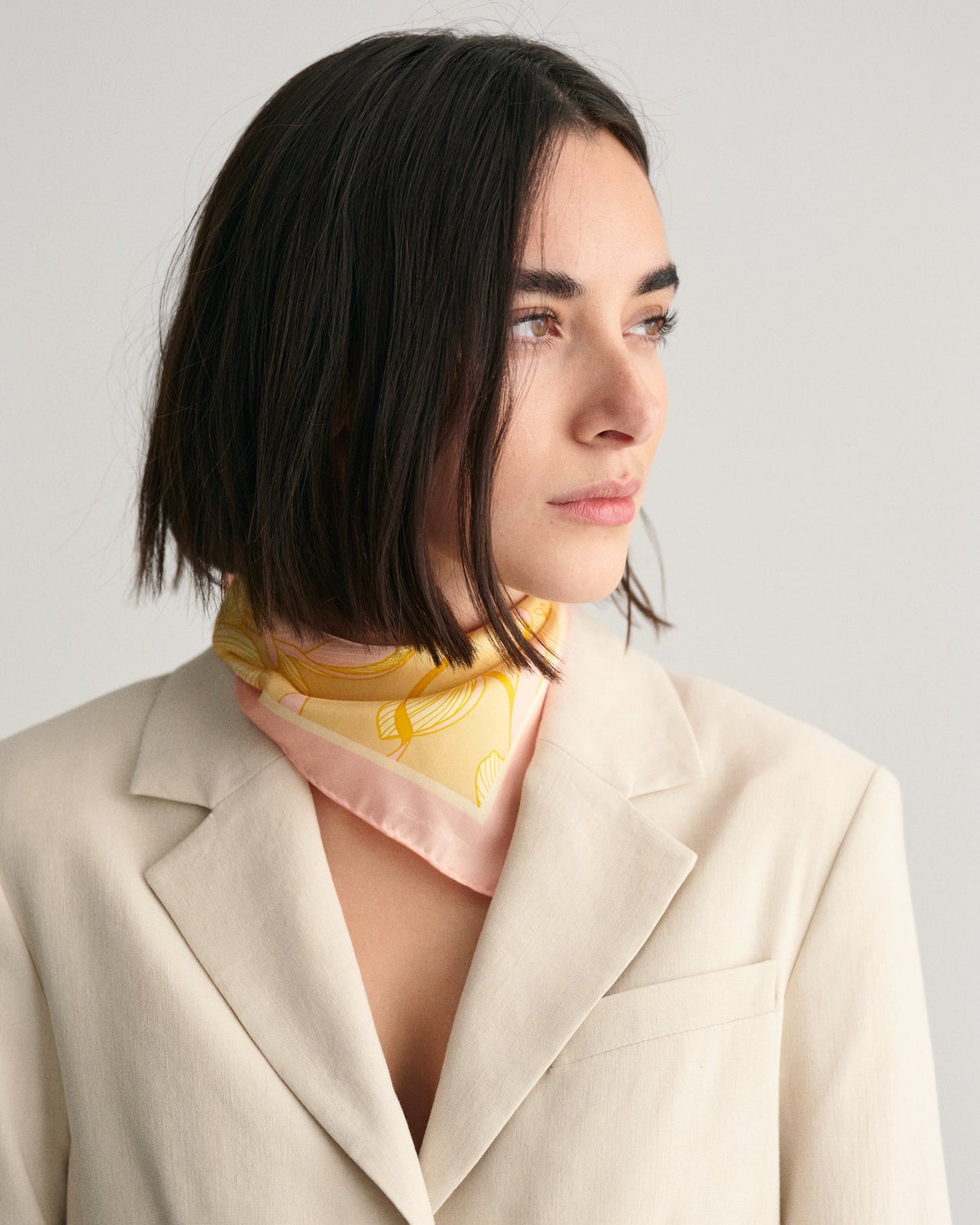 Women's Magnolia Print Silk Scarf - DUSTY YELLOW