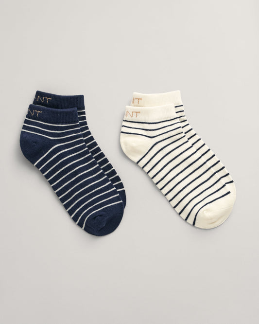 Women's 2-Pack Breton Striped Ankle Socks - EVENING BLUE