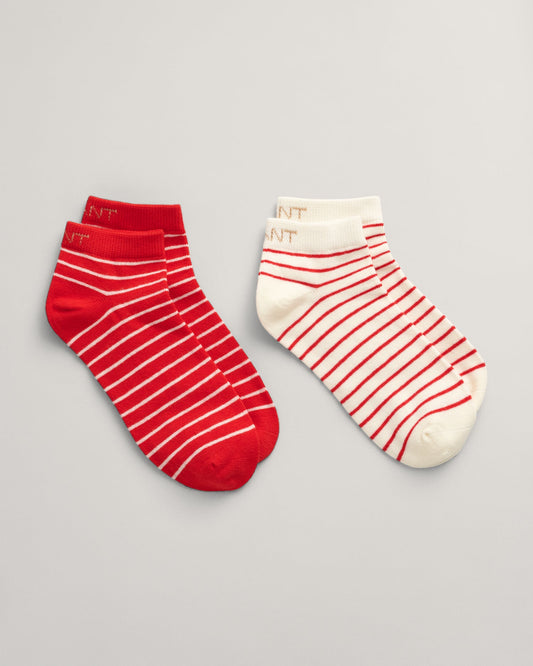 Women's 2-Pack Breton Striped Ankle Socks - BRIGHT RED