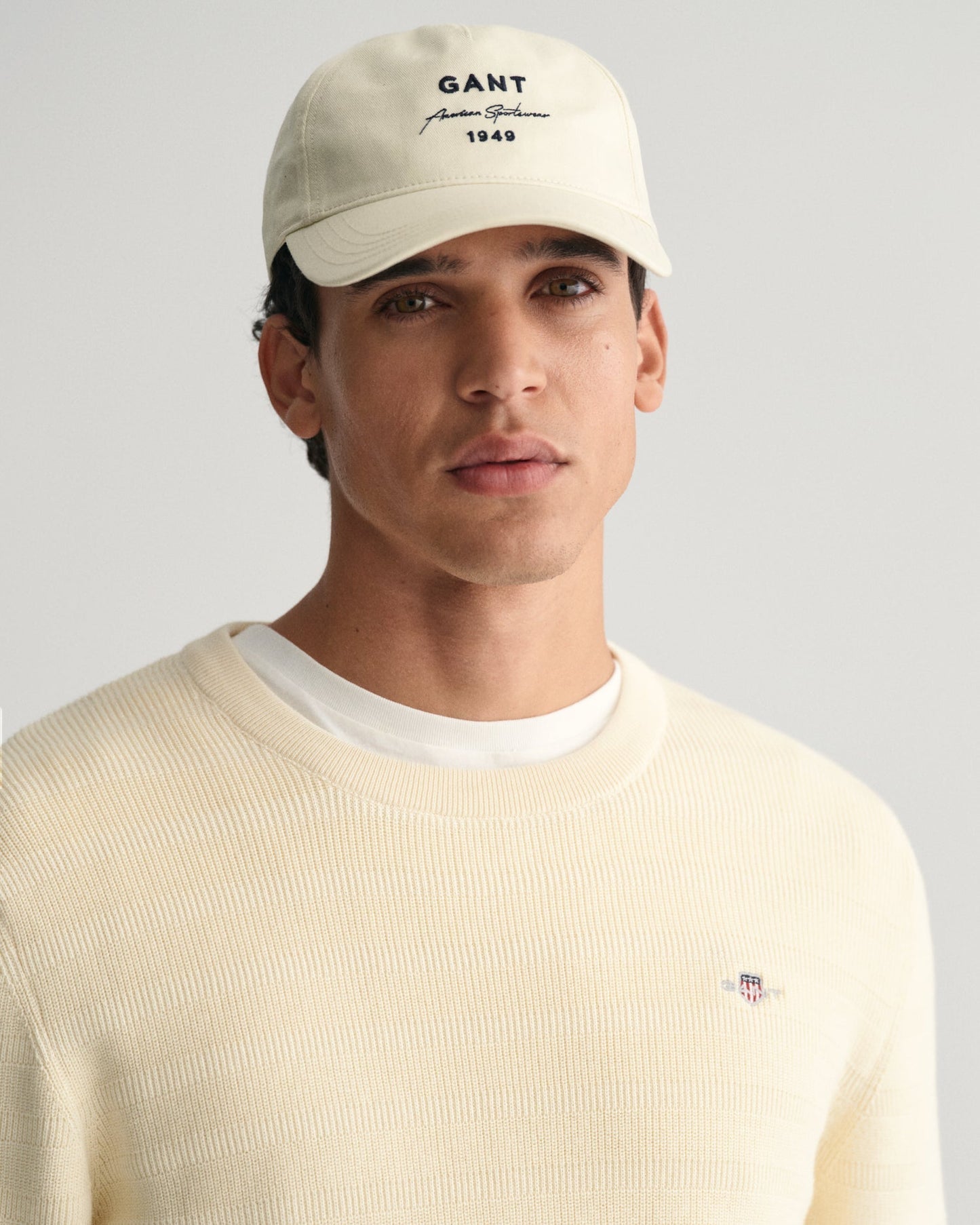 Men's Striped Textured Cotton Crew Neck Sweater - CREAM