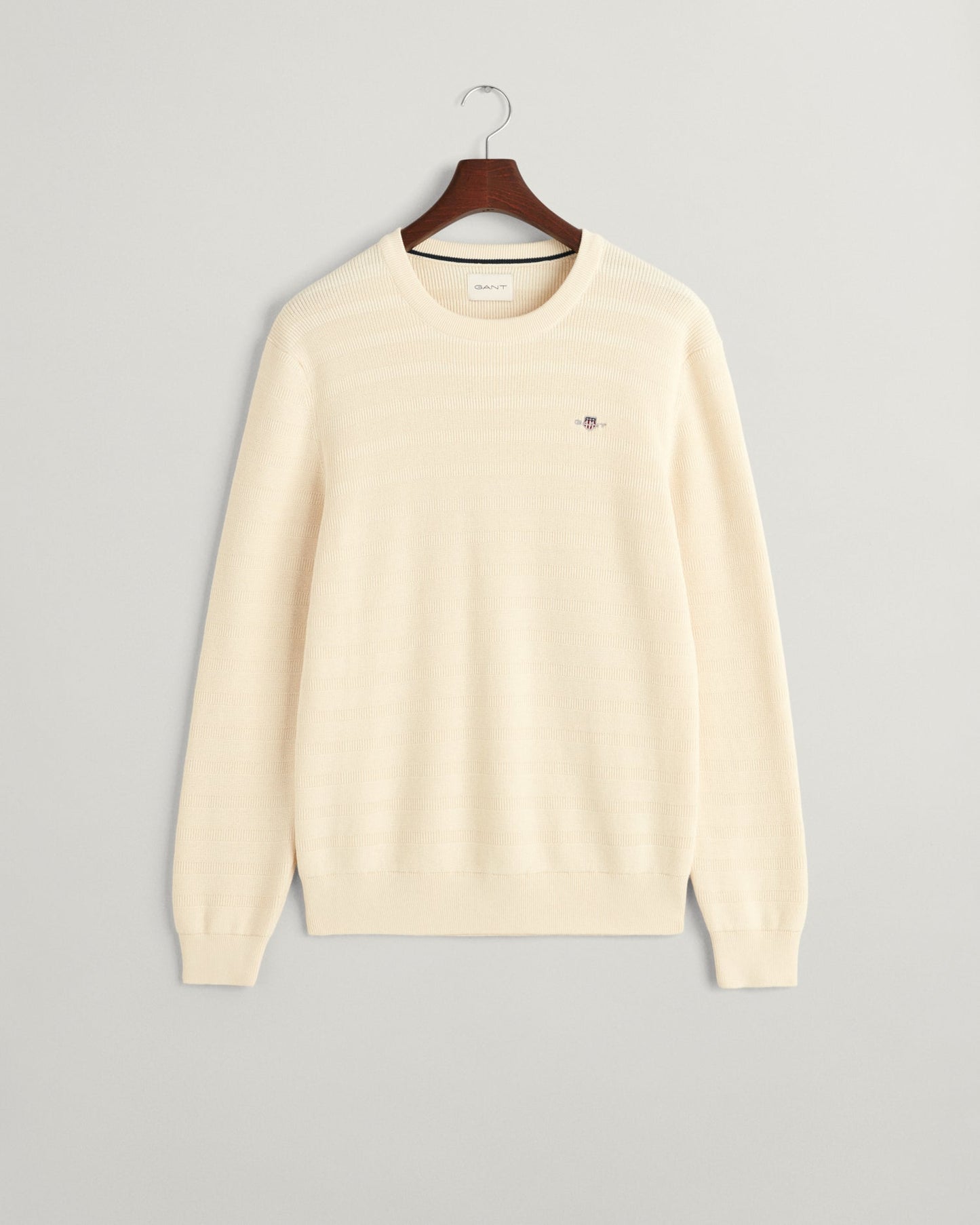 Men's Striped Textured Cotton Crew Neck Sweater - CREAM