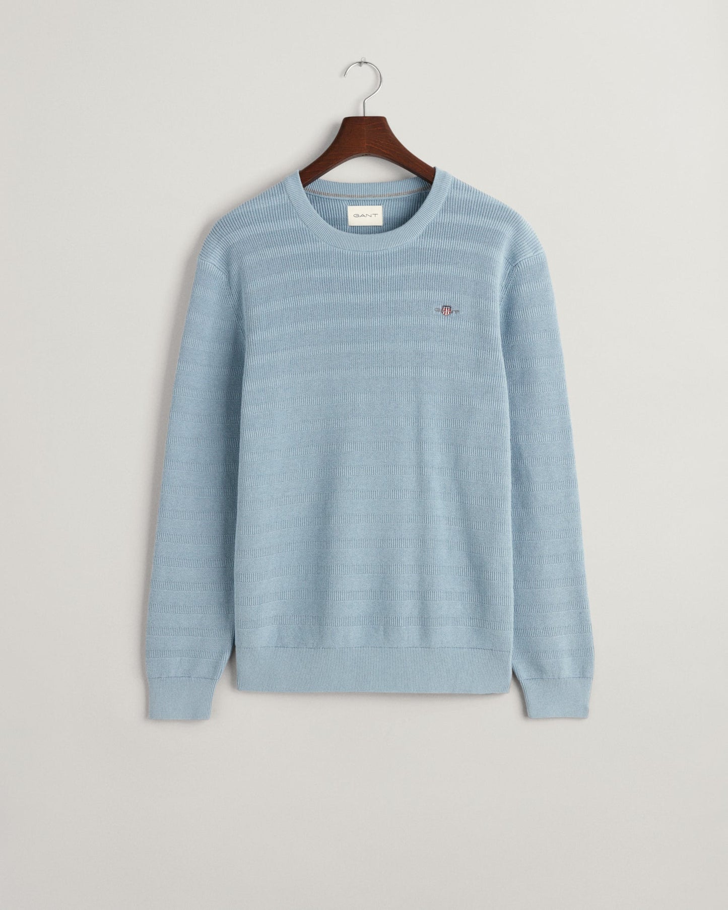 Men's Striped Textured Cotton Crew Neck Sweater - DOVE BLUE