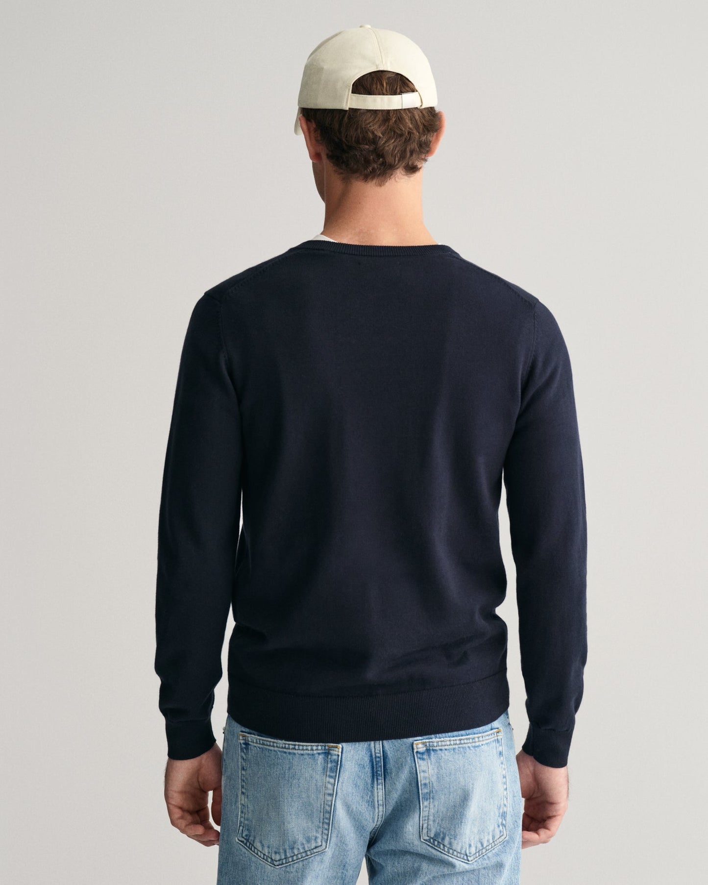 Men's Classic Cotton V-Neck Sweater - EVENING BLUE