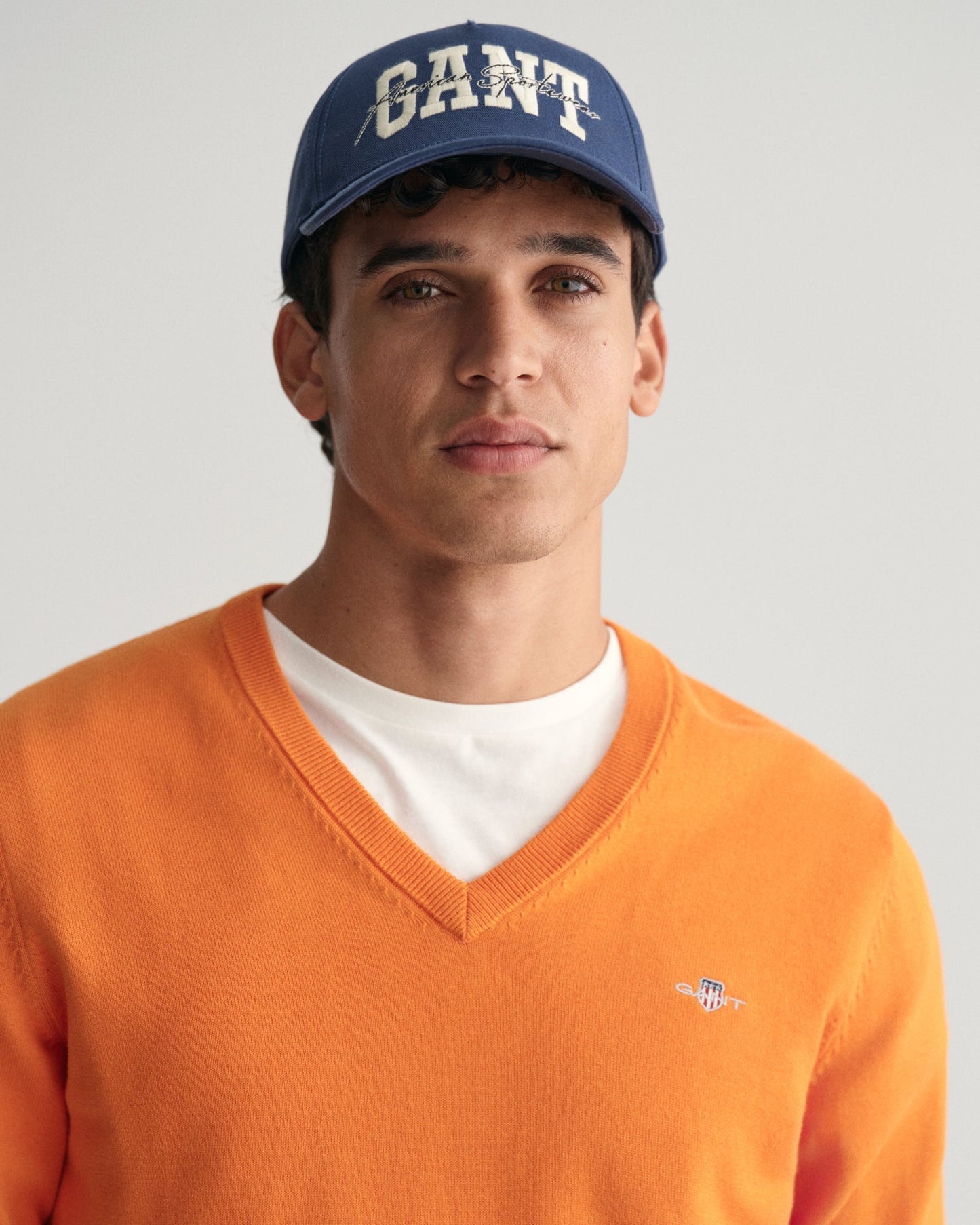 Men's Classic Cotton V-Neck Sweater - SWEET ORANGE