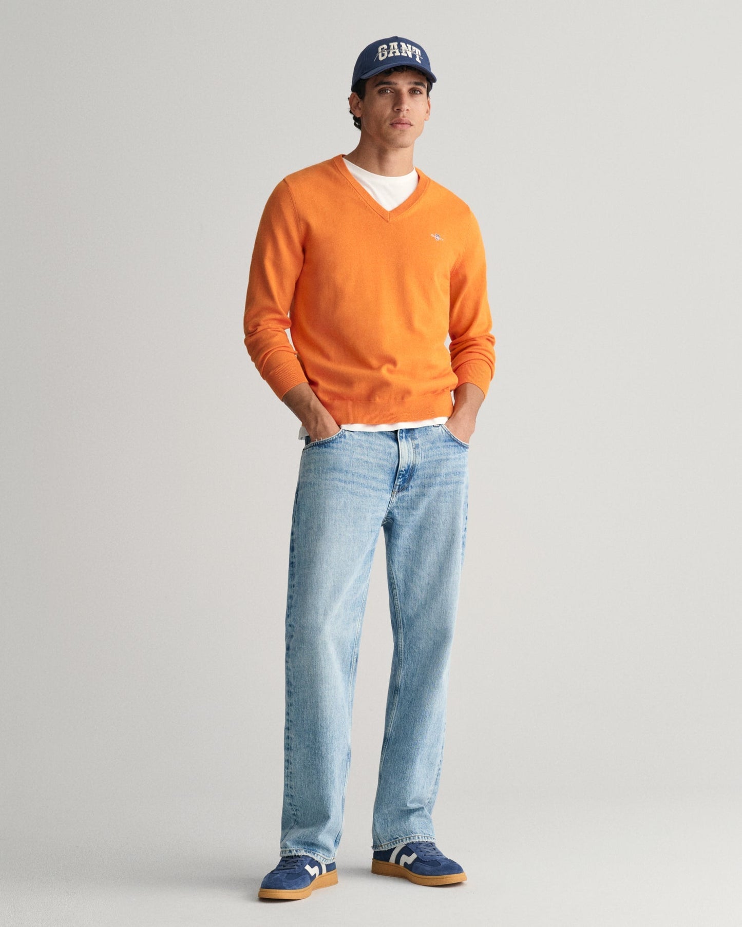 Men's Classic Cotton V-Neck Sweater - SWEET ORANGE