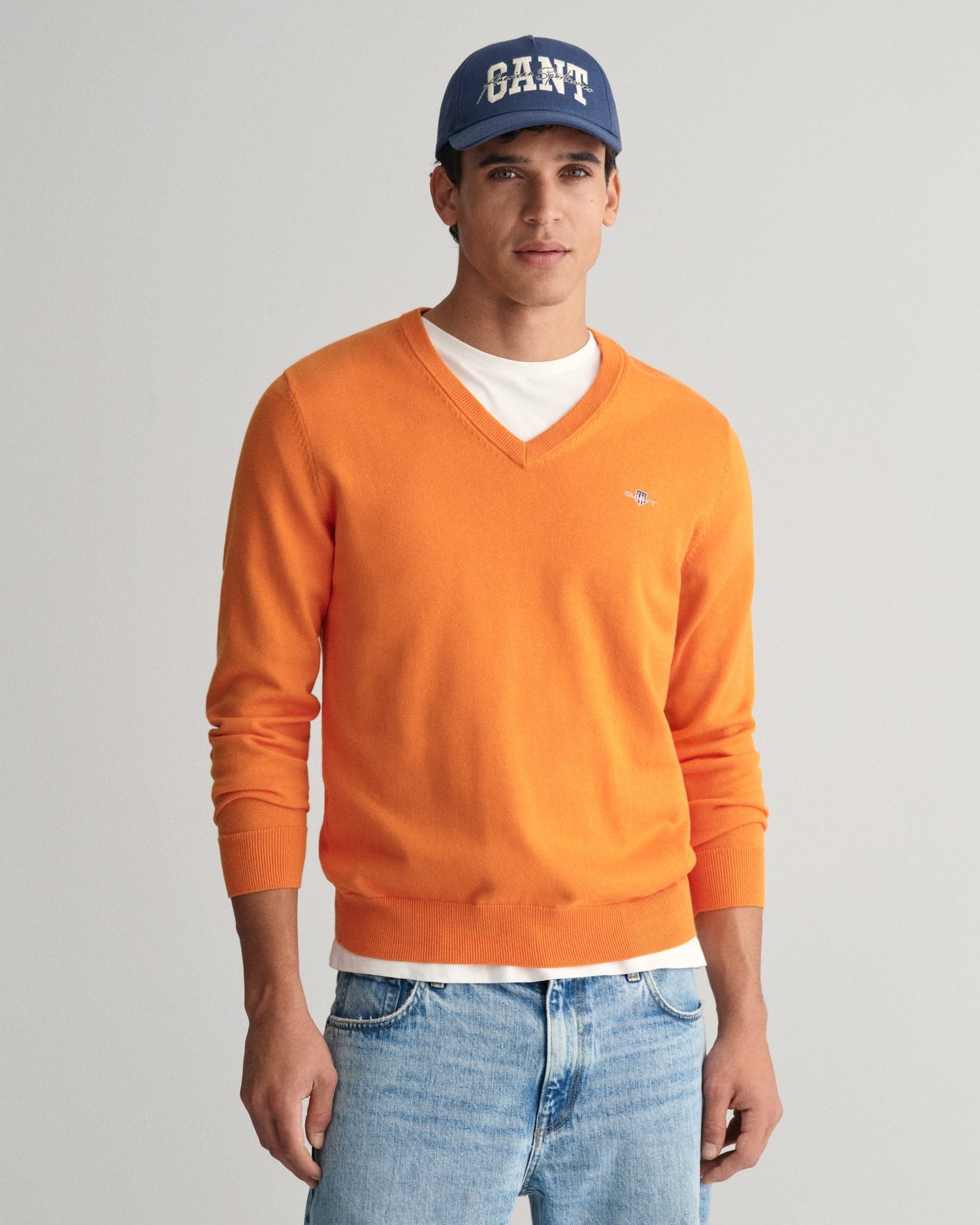 Men's Classic Cotton V-Neck Sweater - SWEET ORANGE