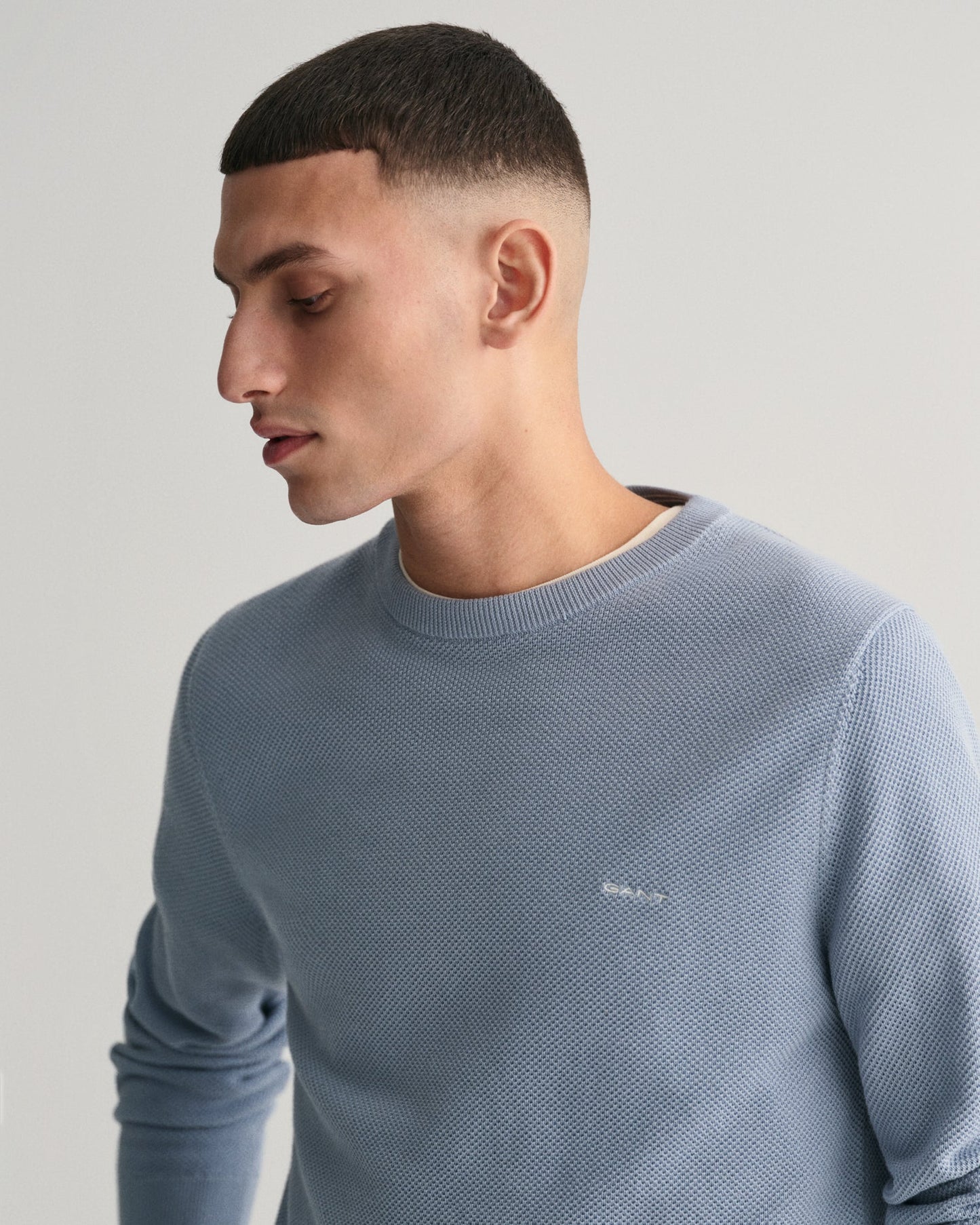 Men's Cotton Piqué Crew Neck Sweater - DOVE BLUE