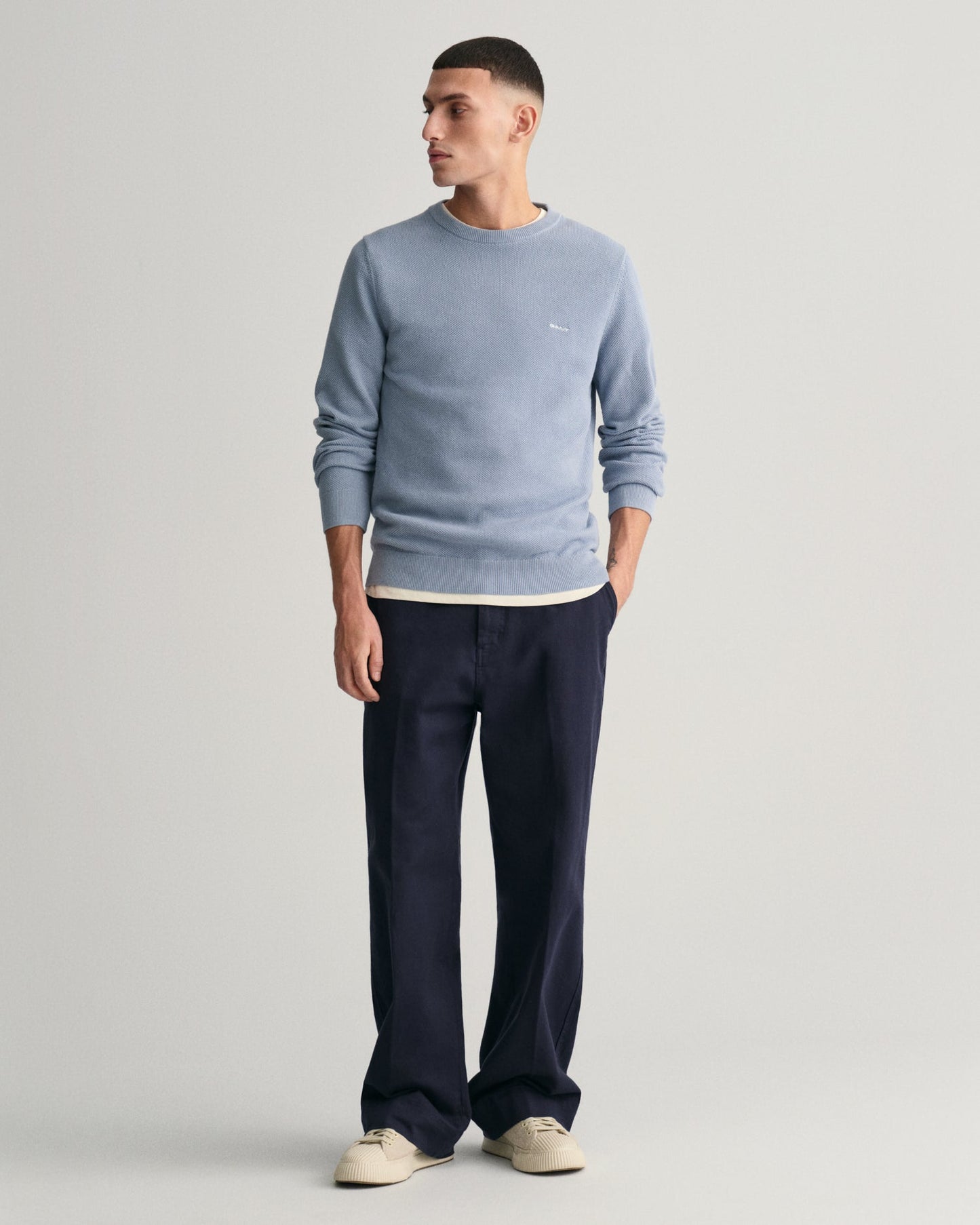 Men's Cotton Piqué Crew Neck Sweater - DOVE BLUE