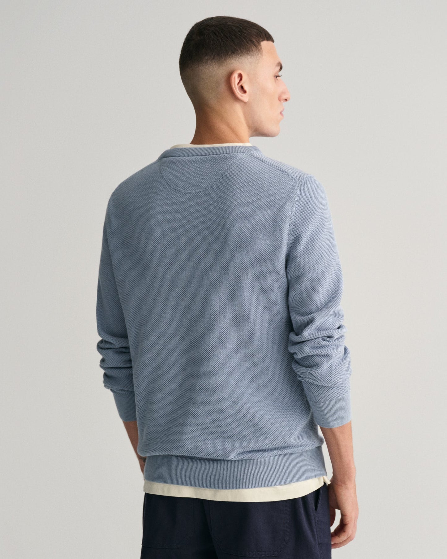 Men's Cotton Piqué Crew Neck Sweater - DOVE BLUE