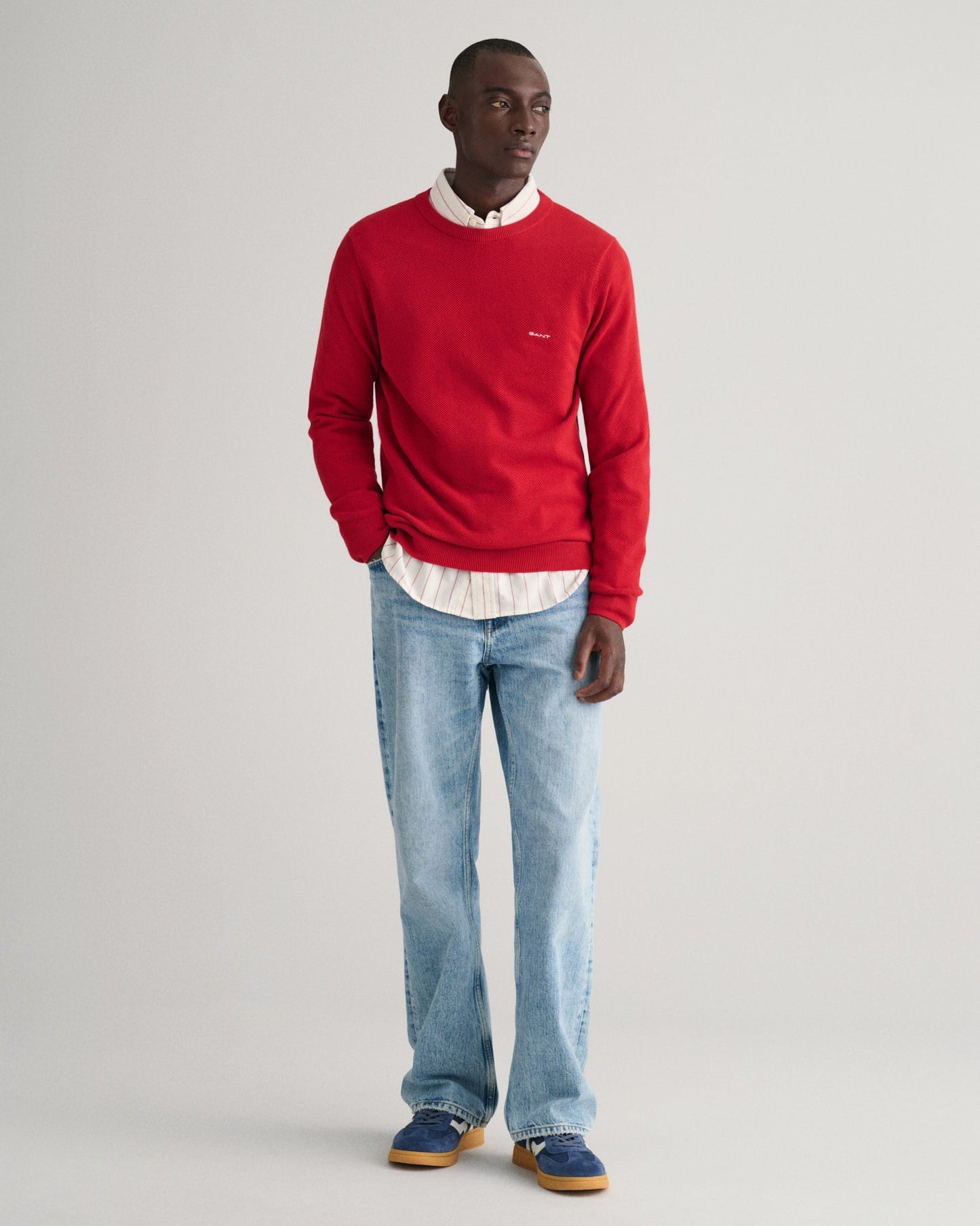 Men's Cotton Piqué Crew Neck Sweater - RUBY RED