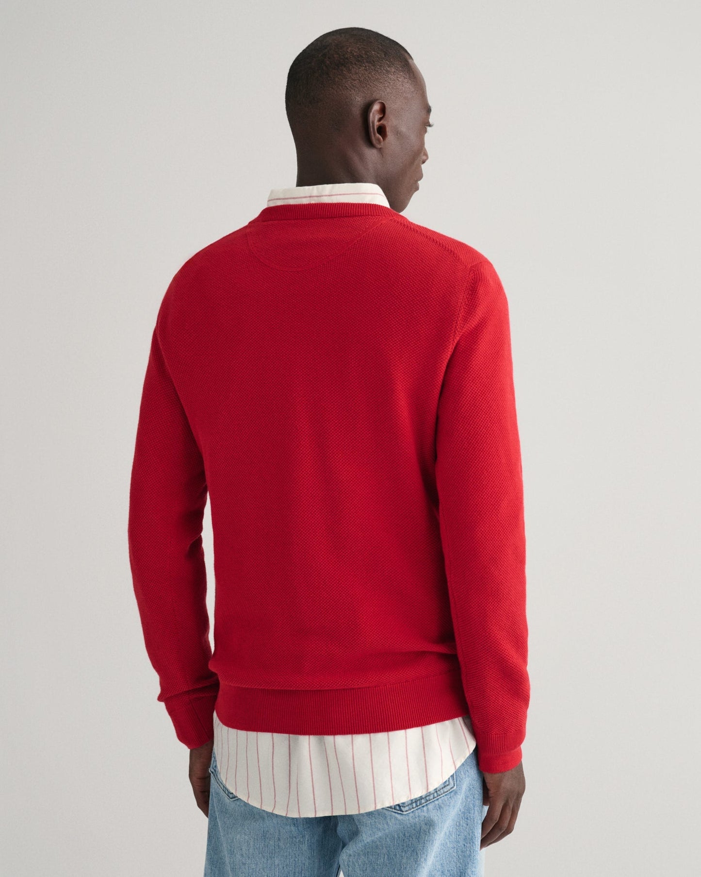 Men's Cotton Piqué Crew Neck Sweater - RUBY RED