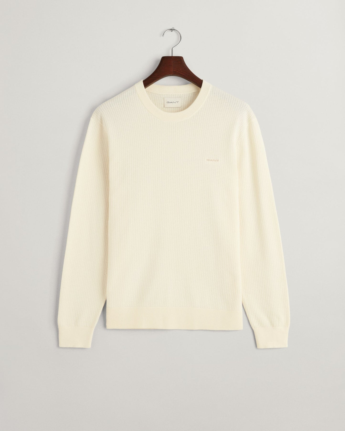 Men's Textured Cotton Crew Neck Sweater - CREAM