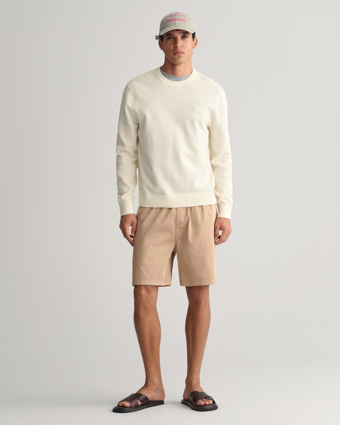 Men's Textured Cotton Crew Neck Sweater - CREAM