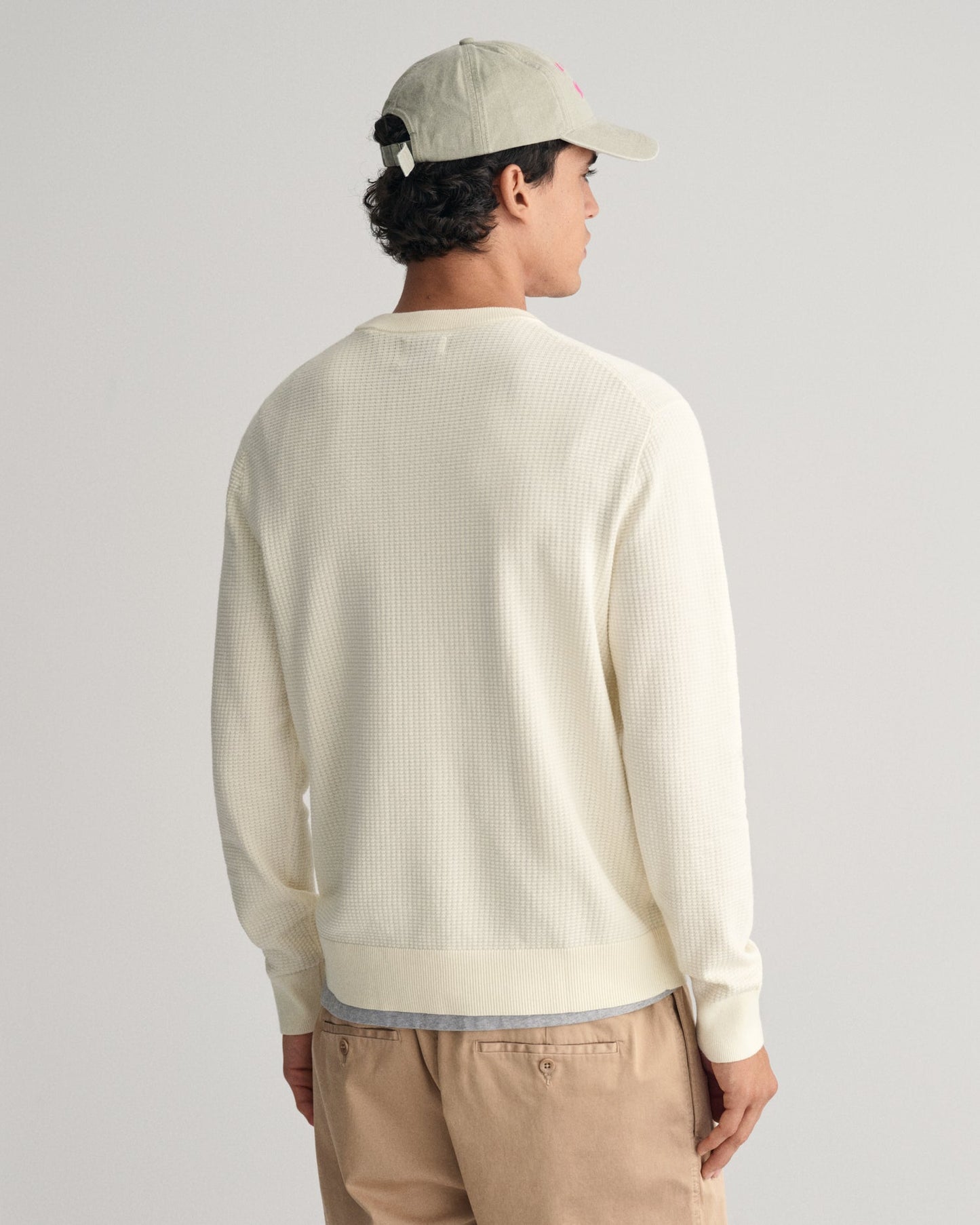 Men's Textured Cotton Crew Neck Sweater - CREAM