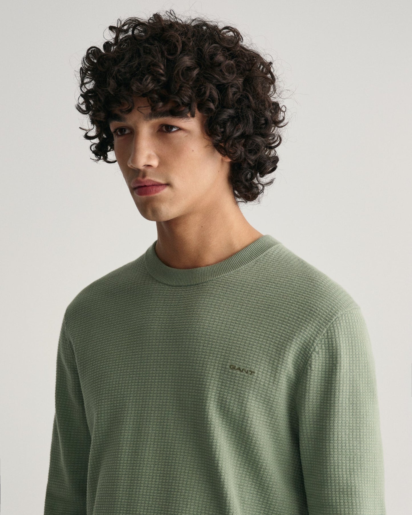 Men's Textured Cotton Crew Neck Sweater - KALAMATA GREEN