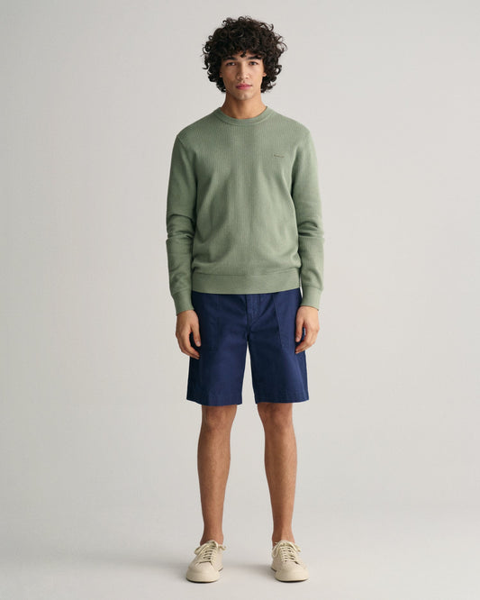 Men's Textured Cotton Crew Neck Sweater - KALAMATA GREEN