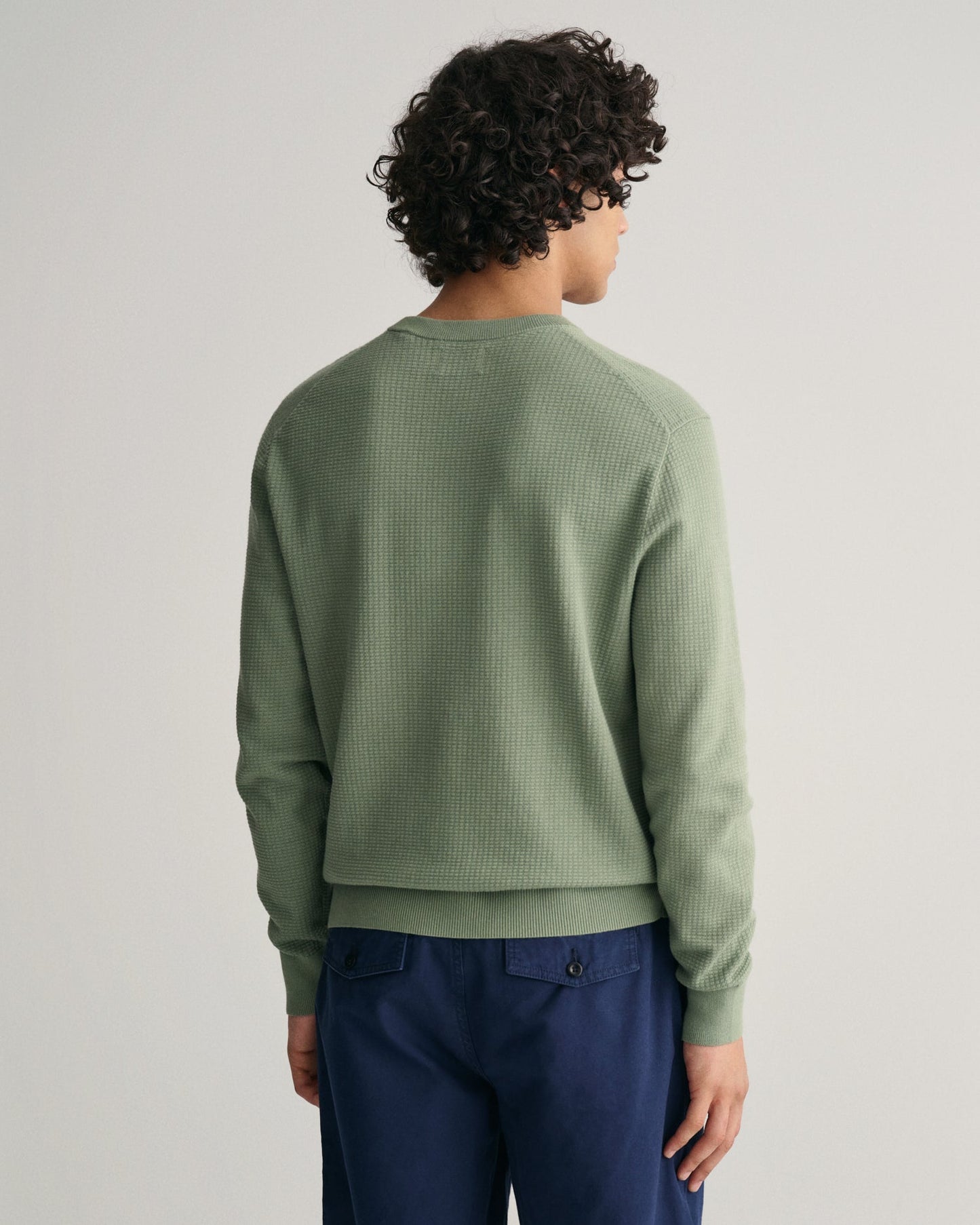 Men's Textured Cotton Crew Neck Sweater - KALAMATA GREEN