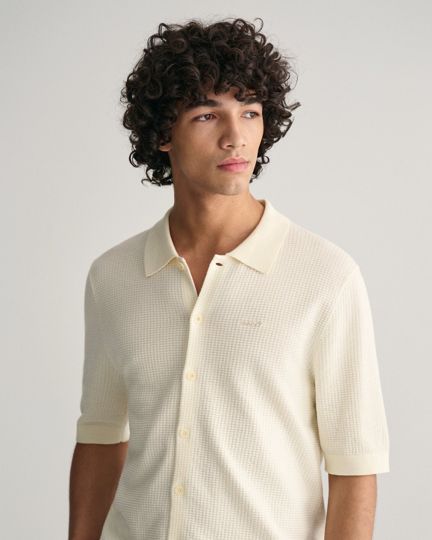 Men's Textured Knit Short Sleeve Shirt - CREAM