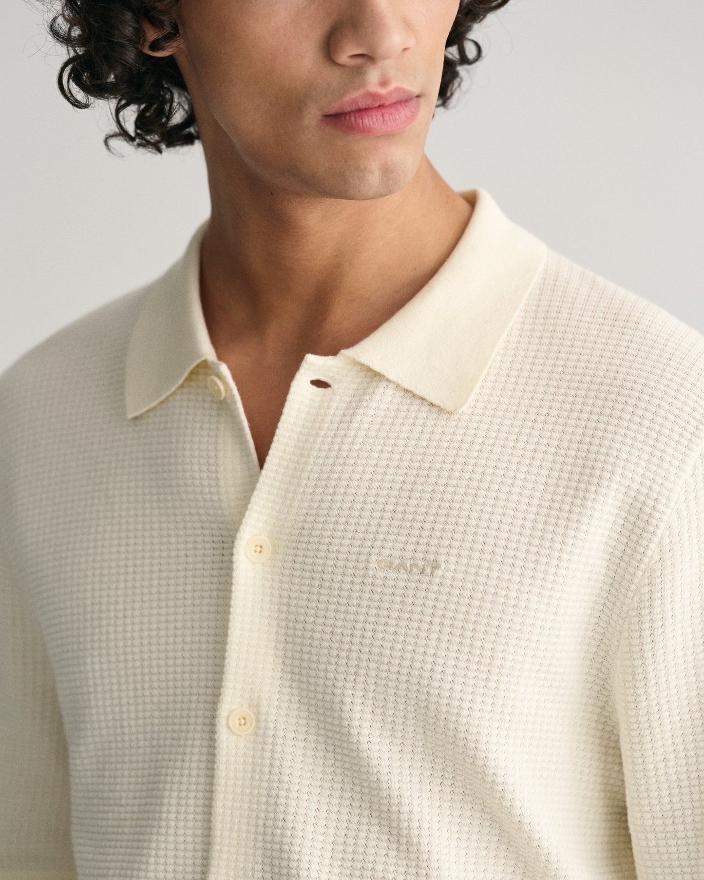 Men's Textured Knit Short Sleeve Shirt - CREAM