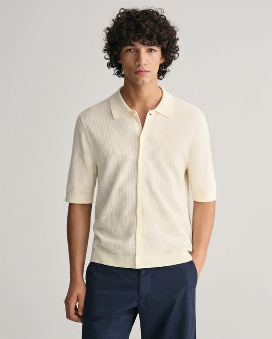 Men's Textured Knit Short Sleeve Shirt - CREAM