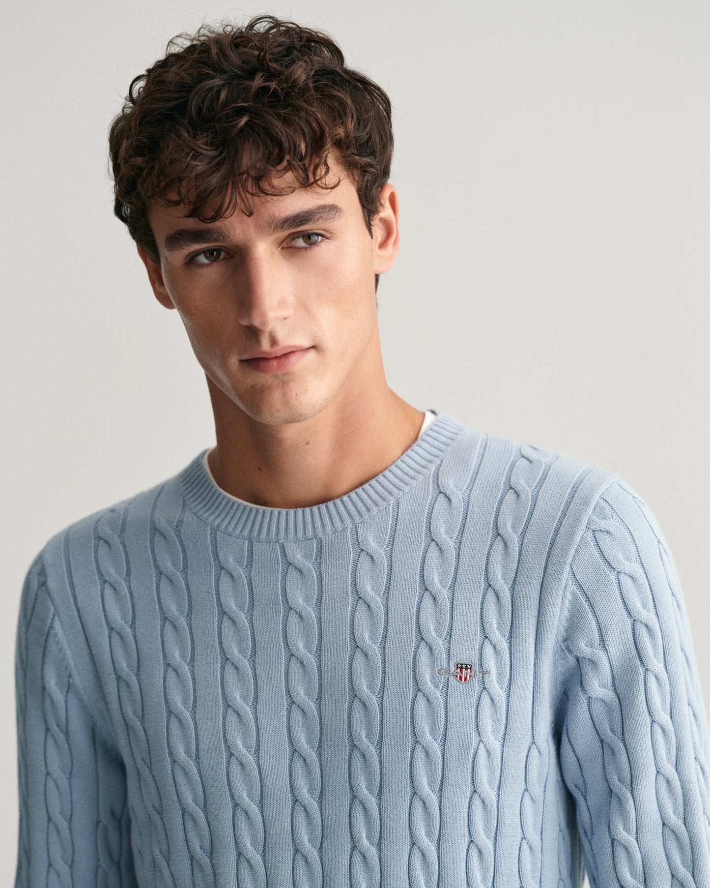 Men's Cotton Cable Knit Crew Neck Sweater - DOVE BLUE