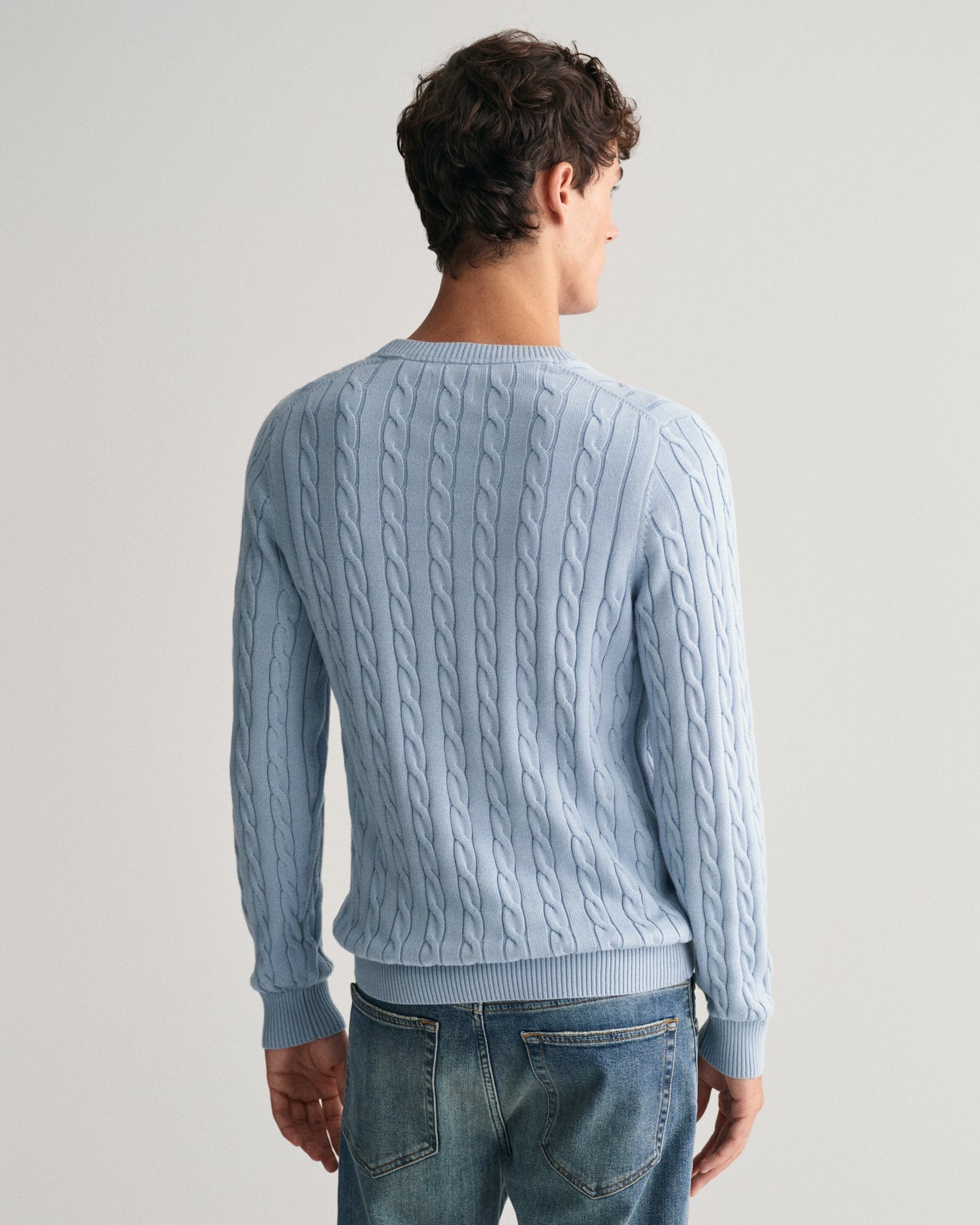 Men's Cotton Cable Knit Crew Neck Sweater - DOVE BLUE