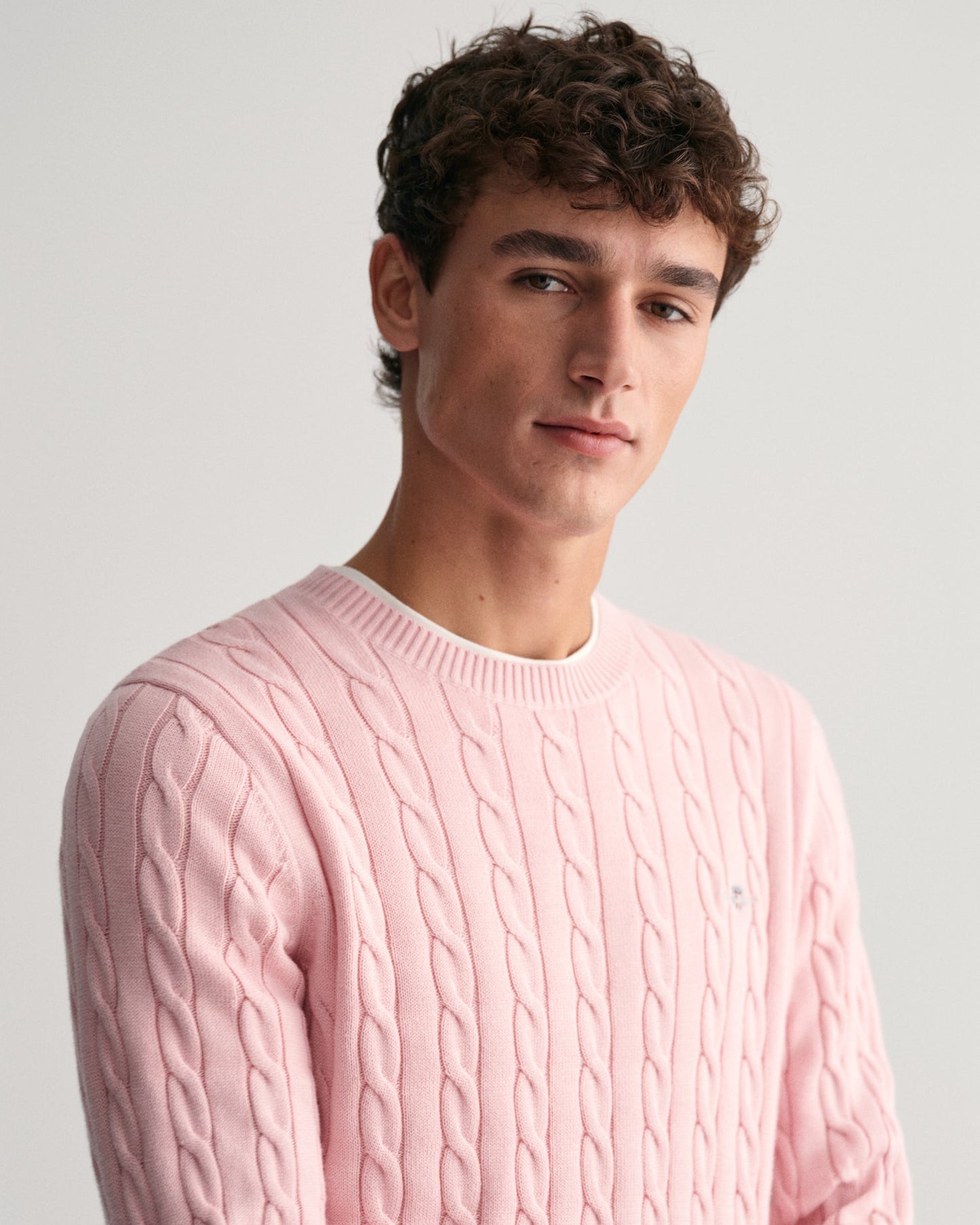 Men's Cotton Cable Knit Crew Neck Sweater - BLUSHING PINK