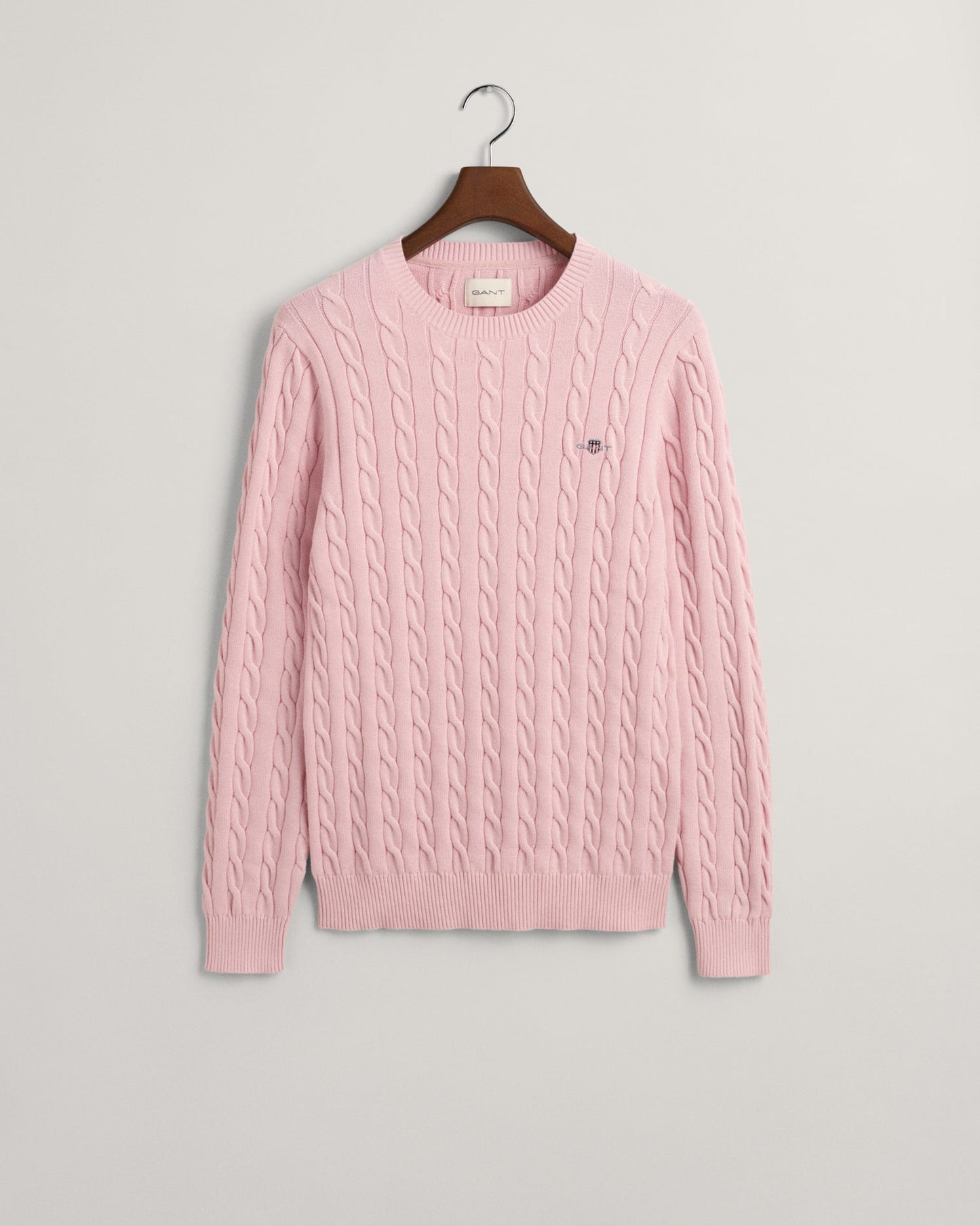 Men's Cotton Cable Knit Crew Neck Sweater - BLUSHING PINK