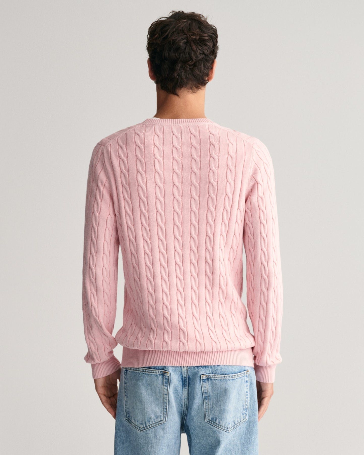 Men's Cotton Cable Knit Crew Neck Sweater - BLUSHING PINK