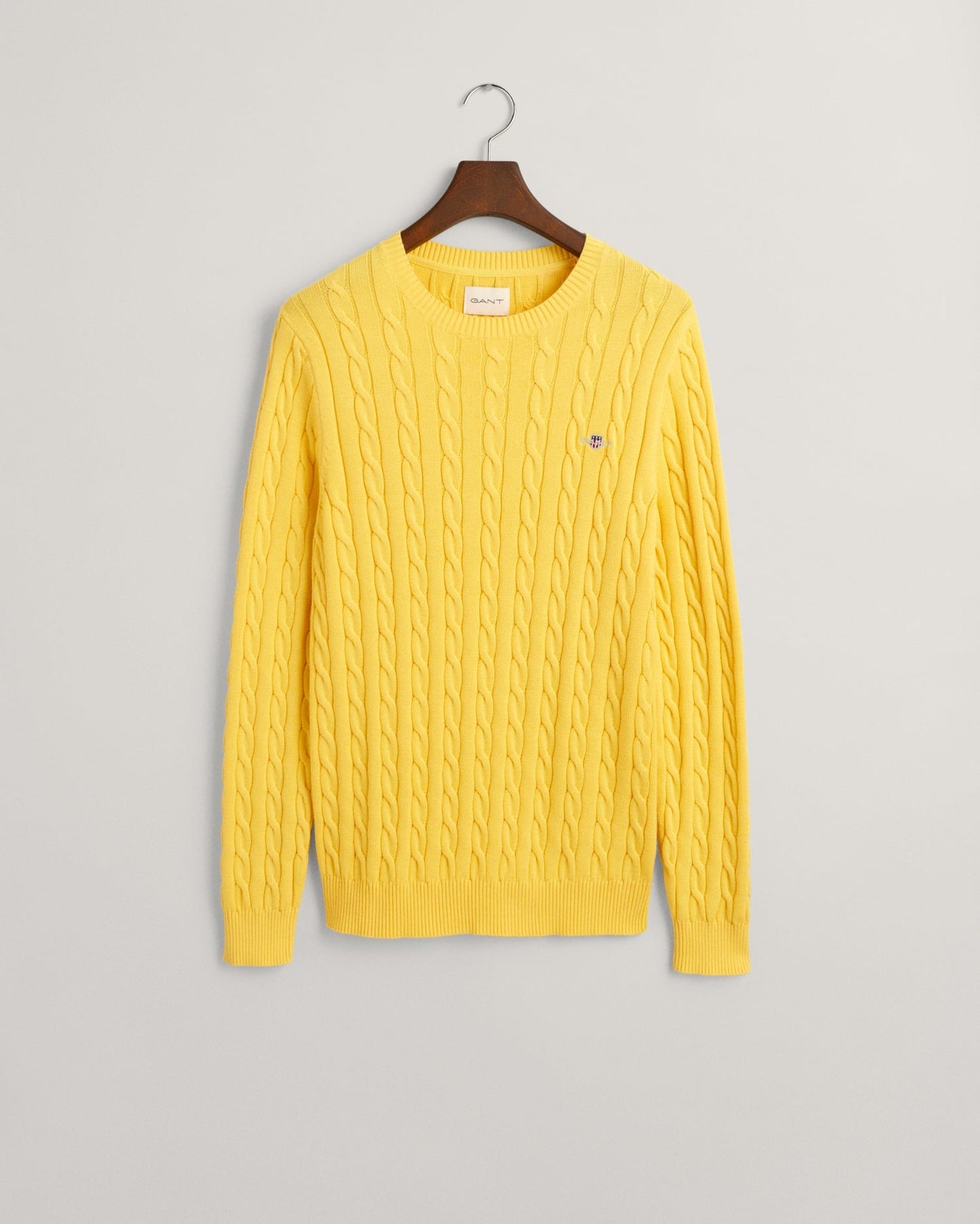 Men's Cotton Cable Knit Crew Neck Sweater - SMOOTH YELLOW