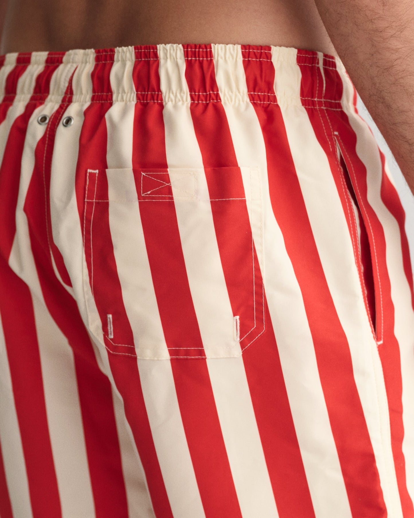 Men's Block Striped Swim Shorts - BRIGHT RED