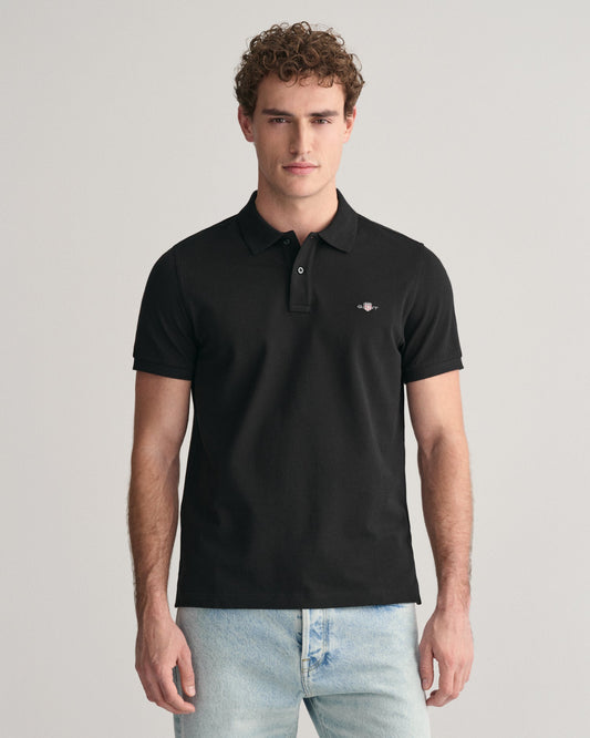 Men's Regular Fit Shield Piqué Polo Shirt - BLACK