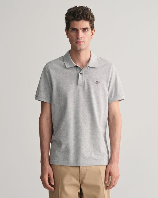 Men's Regular Fit Shield Piqué Polo Shirt - GREY MELANGE