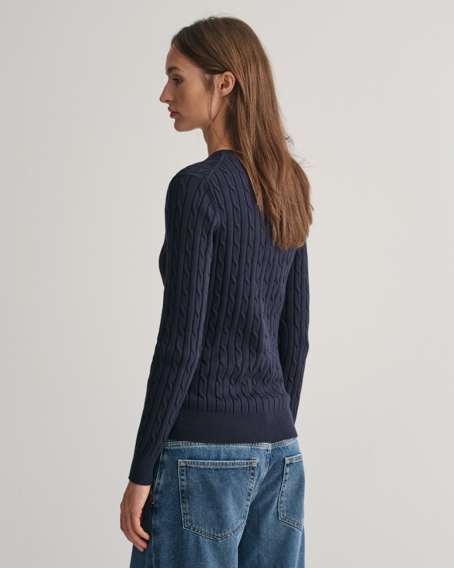 Women's Stretch Cotton Cable Knit Crew Neck Sweater - EVENING BLUE