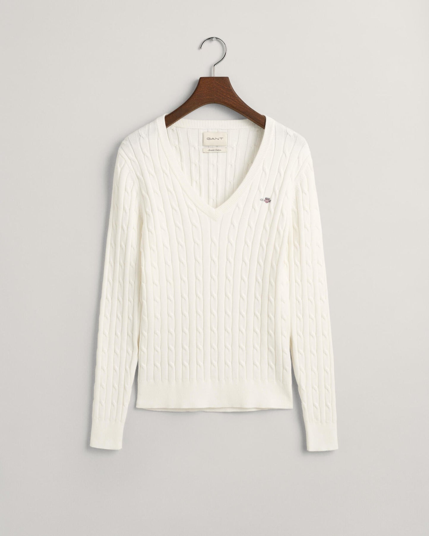 Women's Stretch Cotton Cable Knit V-Neck Sweater - EGGSHELL