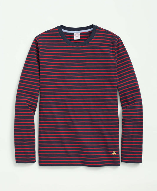 Cotton Crewneck Striped Long-Sleeve T-Shirt