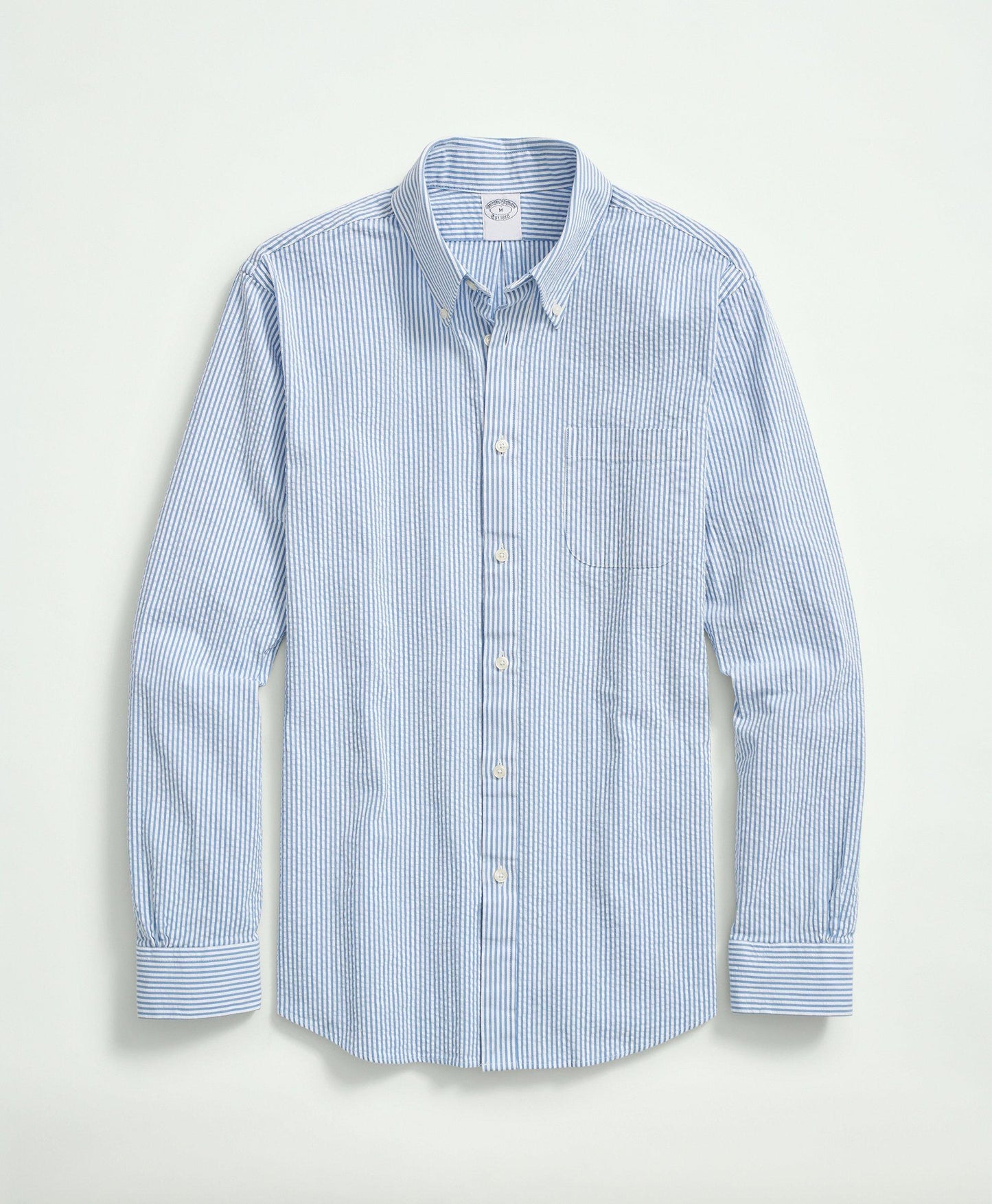 Washed Cotton Seersucker Button-Down Collar, Stripe Sport Shirt