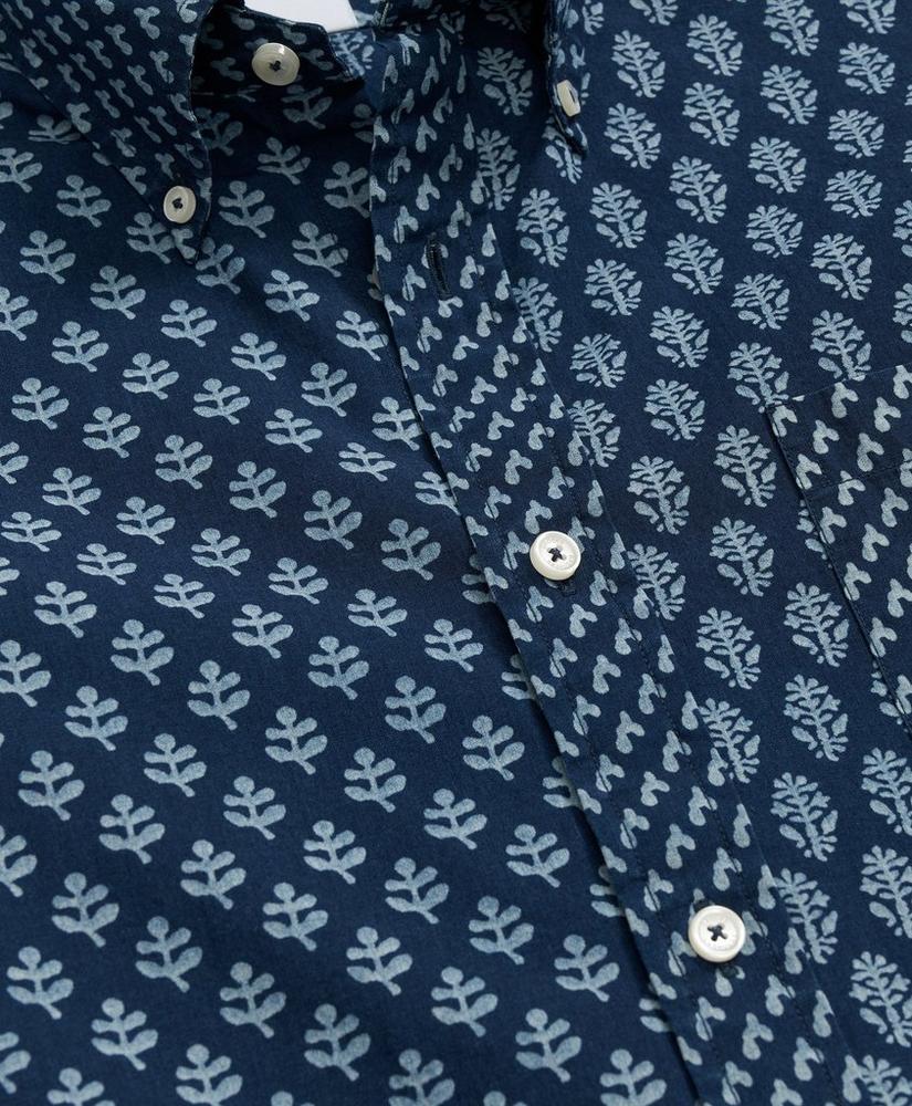 Fun Patterned Sport Shirt in Indigo-Dyed Cotton