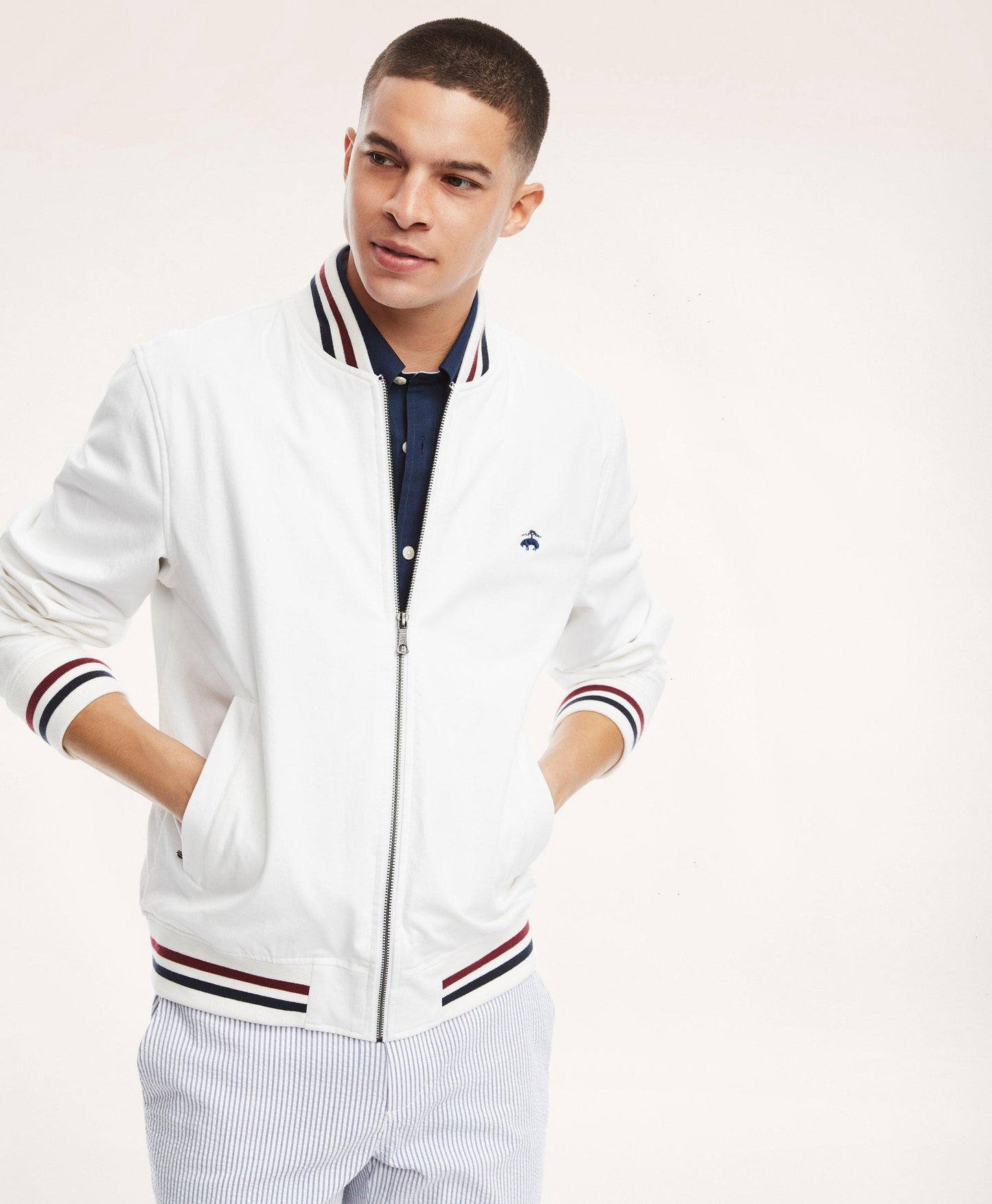 Stretch Cotton Tennis Bomber Jacket