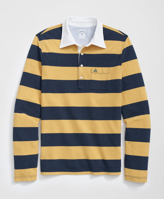 The Vintage Long Sleeve Polo Shirt in BB#4 Stripe Pique Cotton