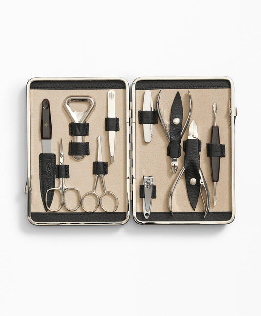 Stainless Steel Manicure Set With Calfskin Case